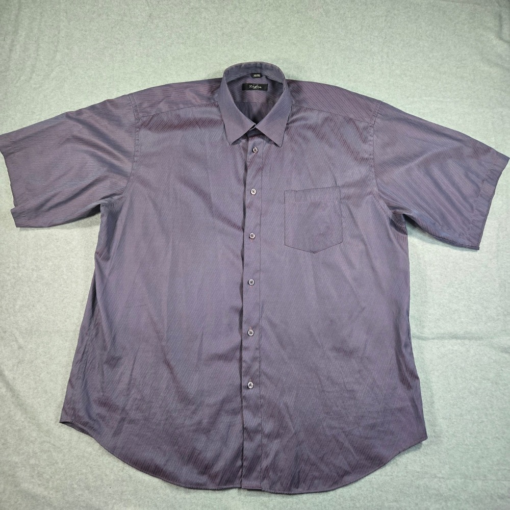 Zegna Mens Purple Blue Textured Short Sleeve Button Down Shirt Size 46/176